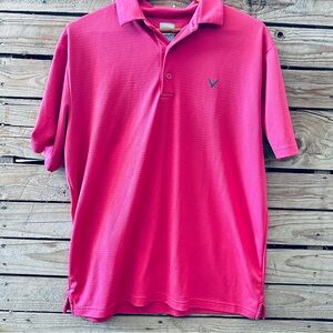 Callaway Opti-Dri Men´s Short Sleeve Pink Button-Up Polo Golf Shirt Large